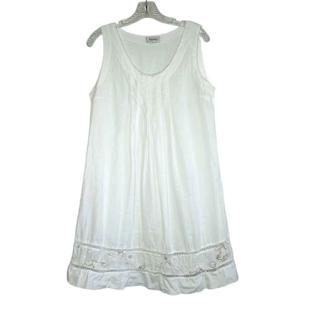 Raphael White Linen Sleeveless Shift Dress/Tunic Est Size Large Feminine